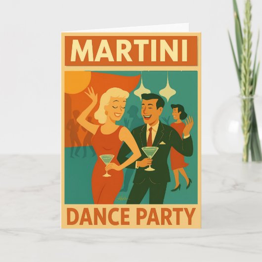 Mid Century Martini Dance Party Karte (Vorderseite)