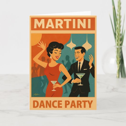 Mid-Century-Martini-Tanzparty Karte (Vorderseite)