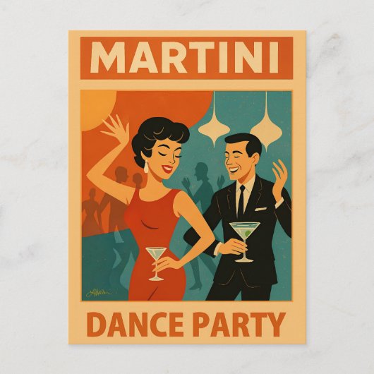 Mid Century Martini Tanzparty Postkarte (Vorderseite)