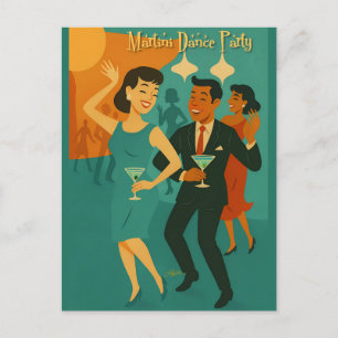 Mid Century Martini Tanzparty Postkarte