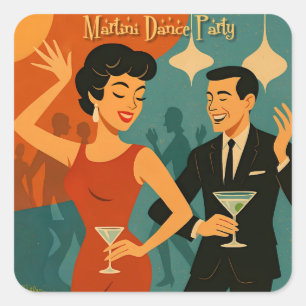 Mid Century Martini Tanzparty Quadratischer Aufkleber