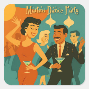 Mid Century Martini Tanzparty Quadratischer Aufkleber