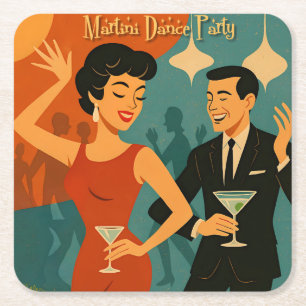 Mid Century Martini Tanzparty Rechteckiger Pappuntersetzer