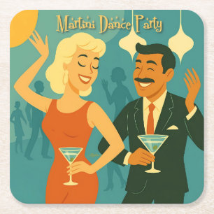 Mid Century Martini Tanzparty Rechteckiger Pappuntersetzer