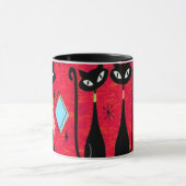 Mid Century Meow Retro  Black Cats  Tasse (Zentrum)