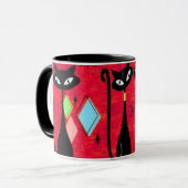 Mid Century Meow Retro  Black Cats  Tasse (Vorderseite Links)