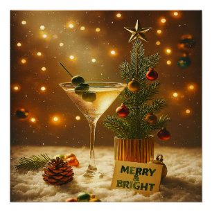 Mid Century Merry & Bright Martini Weihnachtsbaum  Poster