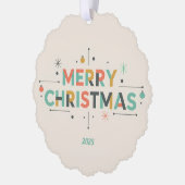 Mid-Century Merry Christmas – Retro Style Ornament Karte (Links)