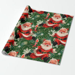 Mid-Century Merry: Vintage laufender Weihnachtsman Geschenkpapier
