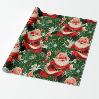 Mid-Century Merry: Vintage laufender Weihnachtsman Geschenkpapier