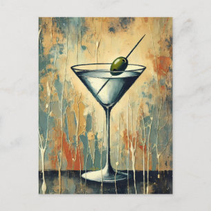 Mid-Century-Mischtechnik-Martini-Kunst Postkarte