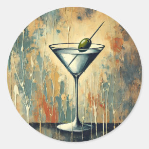 Mid-Century-Mischtechnik-Martini-Kunst Runder Aufkleber