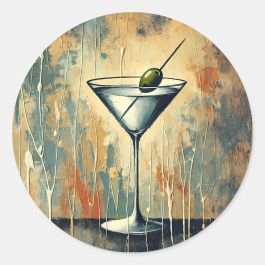 Mid-Century-Mischtechnik-Martini-Kunst Runder Aufkleber (Vorderseite)