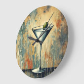 Mid Century Mixed Media Martini Art Große Wanduhr (Winkel)