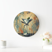 Mid Century Mixed Media Martini Art Große Wanduhr (Zuhause)