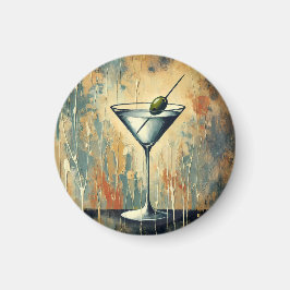 Mid Century Mixed Media Martini Art Magnet