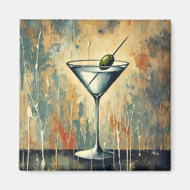 Mid Century Mixed Media Martini Art Magnet