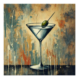 Mid Century Mixed Media Martini Art Poster
