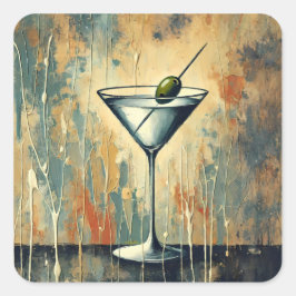 Mid Century Mixed Media Martini Art Quadratischer Aufkleber