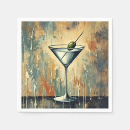 Mid Century Mixed Media Martini Art Serviette