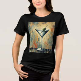 Mid Century Mixed Media Martini Art Tri-Blend Shirt