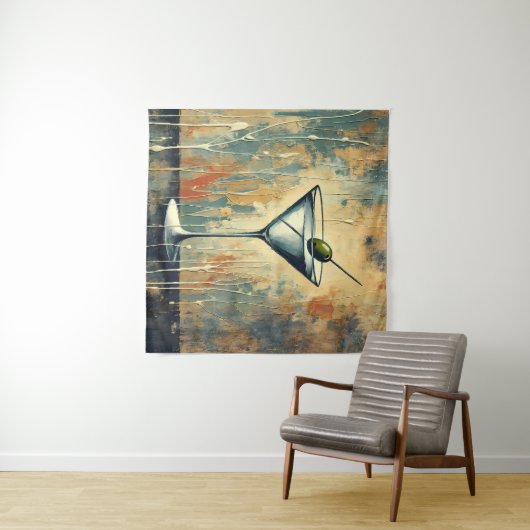 Mid Century Mixed Media Martini Art Wandteppich (Beispiel (Horizontal))