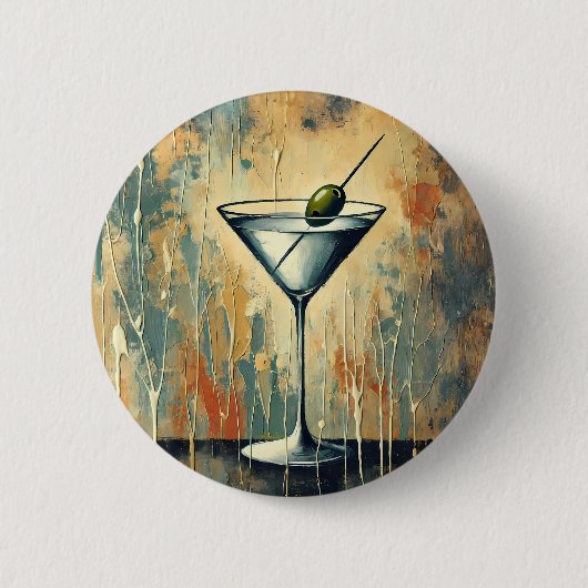 Mid Century Mixed Media Martini Kunst Button (Vorderseite)