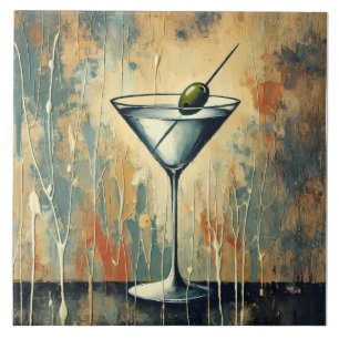 Mid Century Mixed Media Martini Kunst Fliese