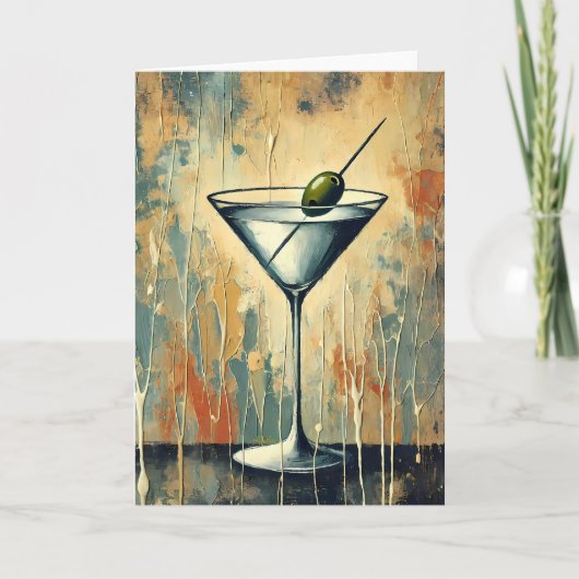 Mid Century Mixed Media Martini Kunst Karte (Vorderseite)