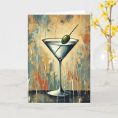 Mid Century Mixed Media Martini Kunst Karte (Gelbe Blume)