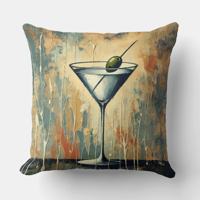 Mid Century Mixed Media Martini Kunst Kissen (Vorderseite)