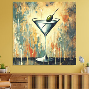 Mid Century Mixed Media Martini Kunst Leinwanddruck