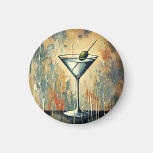 Mid Century Mixed Media Martini Kunst Magnet