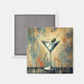 Mid Century Mixed Media Martini Kunst Magnet (Vorderseite/Rückseite)