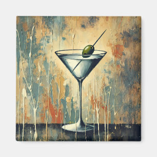 Mid Century Mixed Media Martini Kunst Magnet