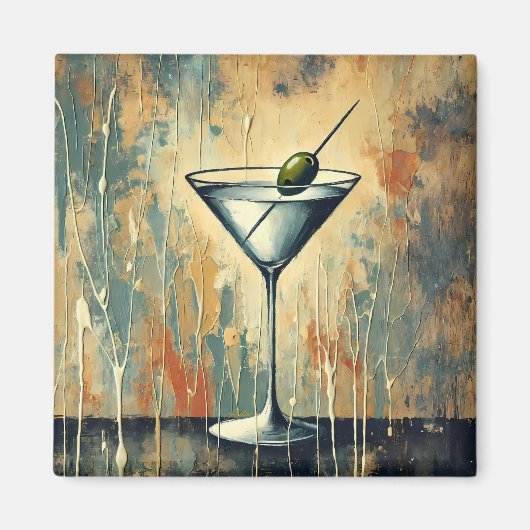 Mid Century Mixed Media Martini Kunst Magnet (Vorne)