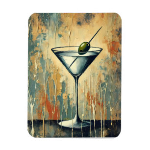 Mid Century Mixed Media Martini Kunst Magnet