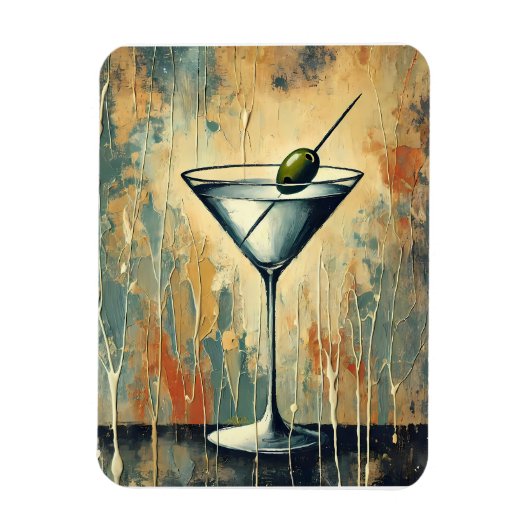 Mid Century Mixed Media Martini Kunst Magnet (Vertikal)
