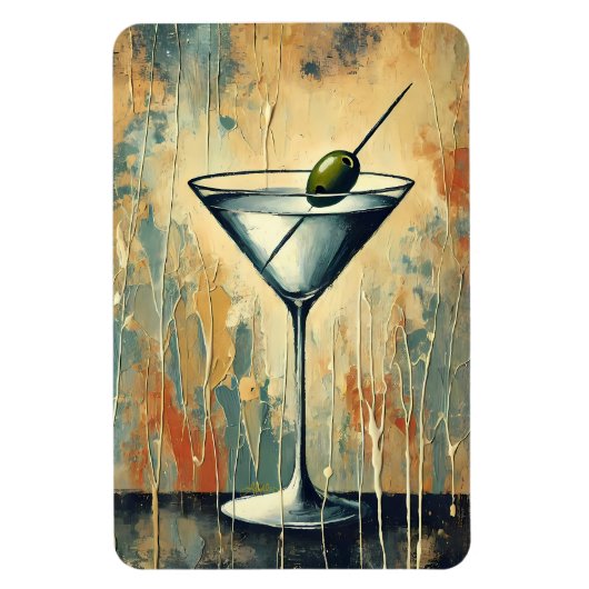 Mid Century Mixed Media Martini Kunst Magnet (Vertikal)