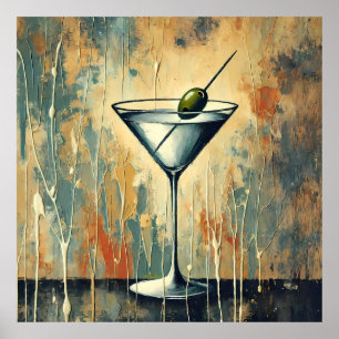 Mid Century Mixed Media Martini Kunst Poster