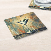 Mid Century Mixed Media Martini Kunst Rechteckiger Pappuntersetzer (angewinkelt)