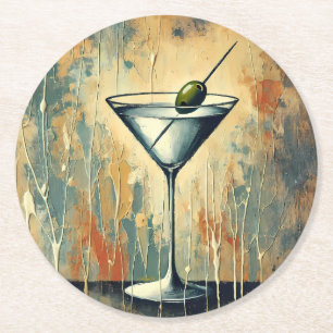 Mid Century Mixed Media Martini Kunst Runder Pappuntersetzer