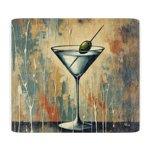 Mid Century Mixed Media Martini Kunst Schneidebrett (Vorderseite)