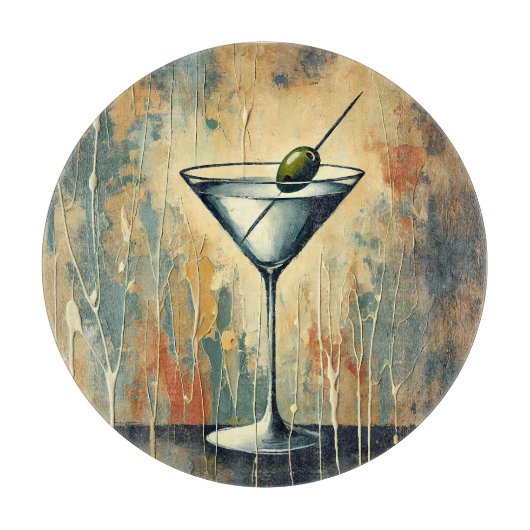 Mid Century Mixed Media Martini Kunst Schneidebrett (Vorderseite)