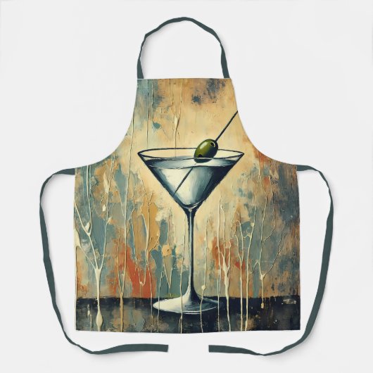 Mid Century Mixed Media Martini Kunst Schürze (Vorderseite)