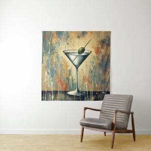 Mid Century Mixed Media Martini Kunst Wandteppich