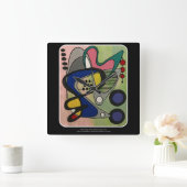 'Mid-Century Mod Abstract, Astro Picnic' painting Quadratische Wanduhr (Zuhause)