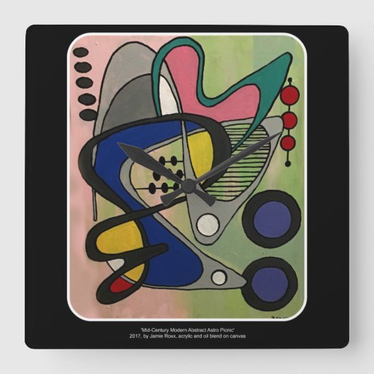 'Mid-Century Mod Abstract, Astro Picnic' painting Quadratische Wanduhr (Vorderseite)