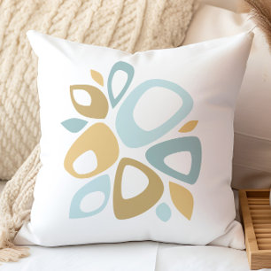 Mid Century Mod Aqua, Gelbes abstraktes Wurfkissen Kissen