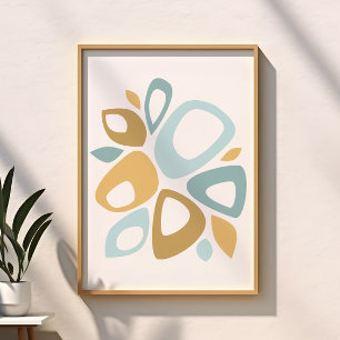 Mid Century Mod Aqua, Gelbes abstraktes Wurfkissen Poster